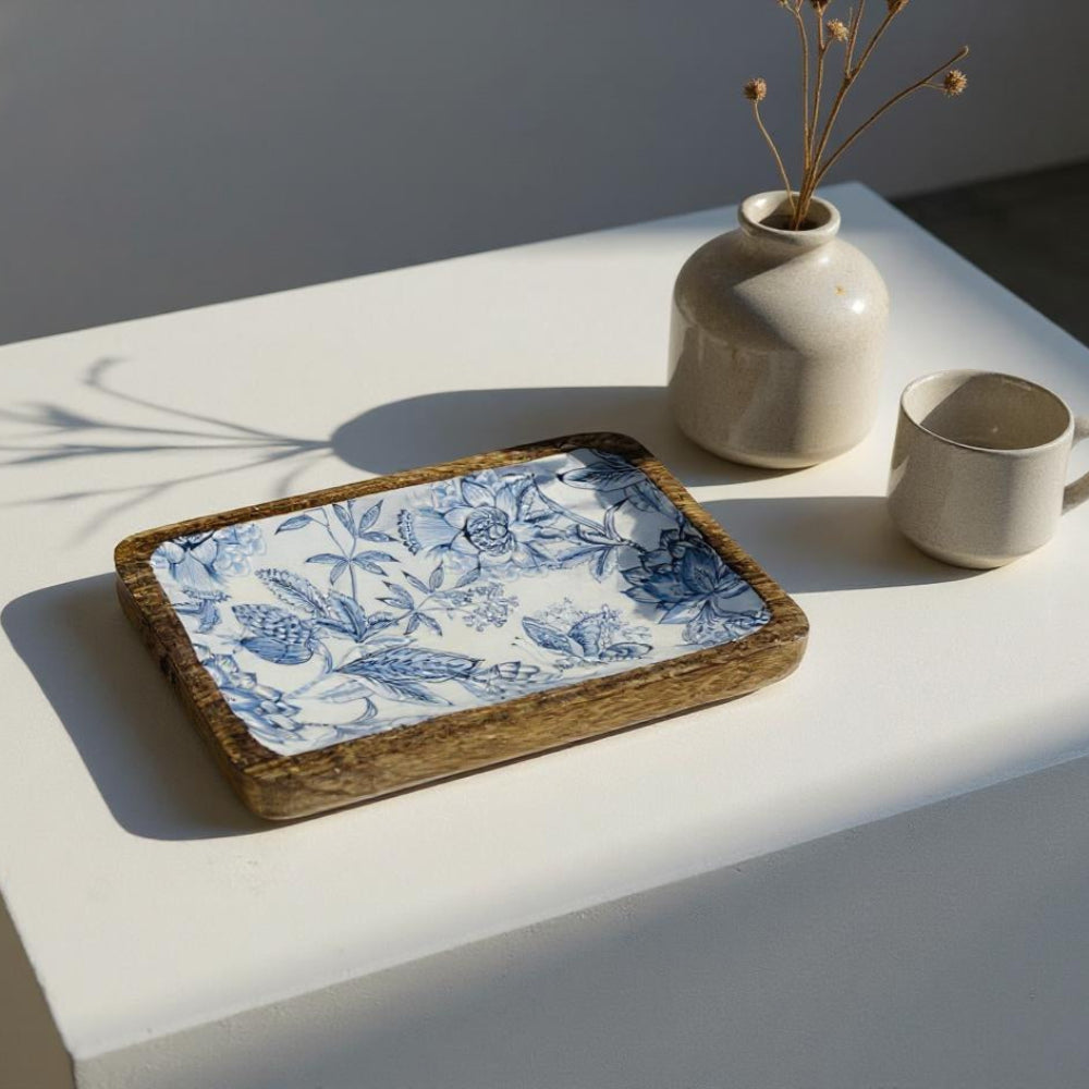 Mango Wood Mini Serving Tray - Indigo Bloom