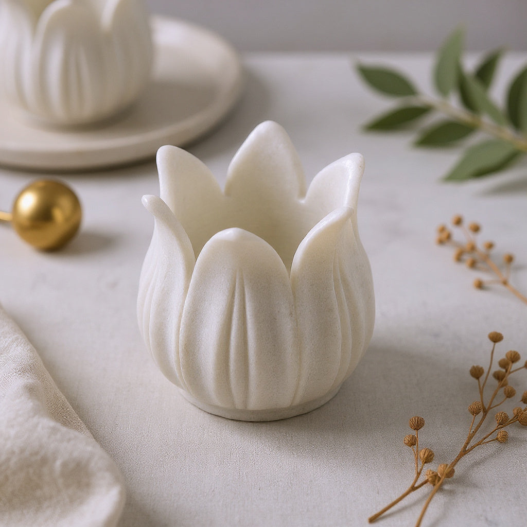 Marble Lotus Tea Light Holder
