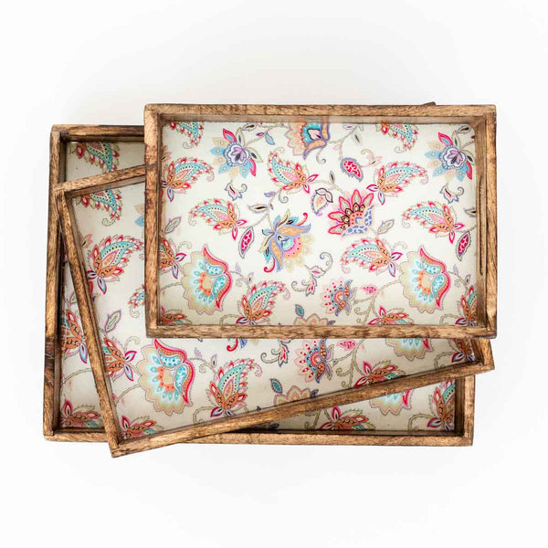 Mango Wood Trays - White Paisley