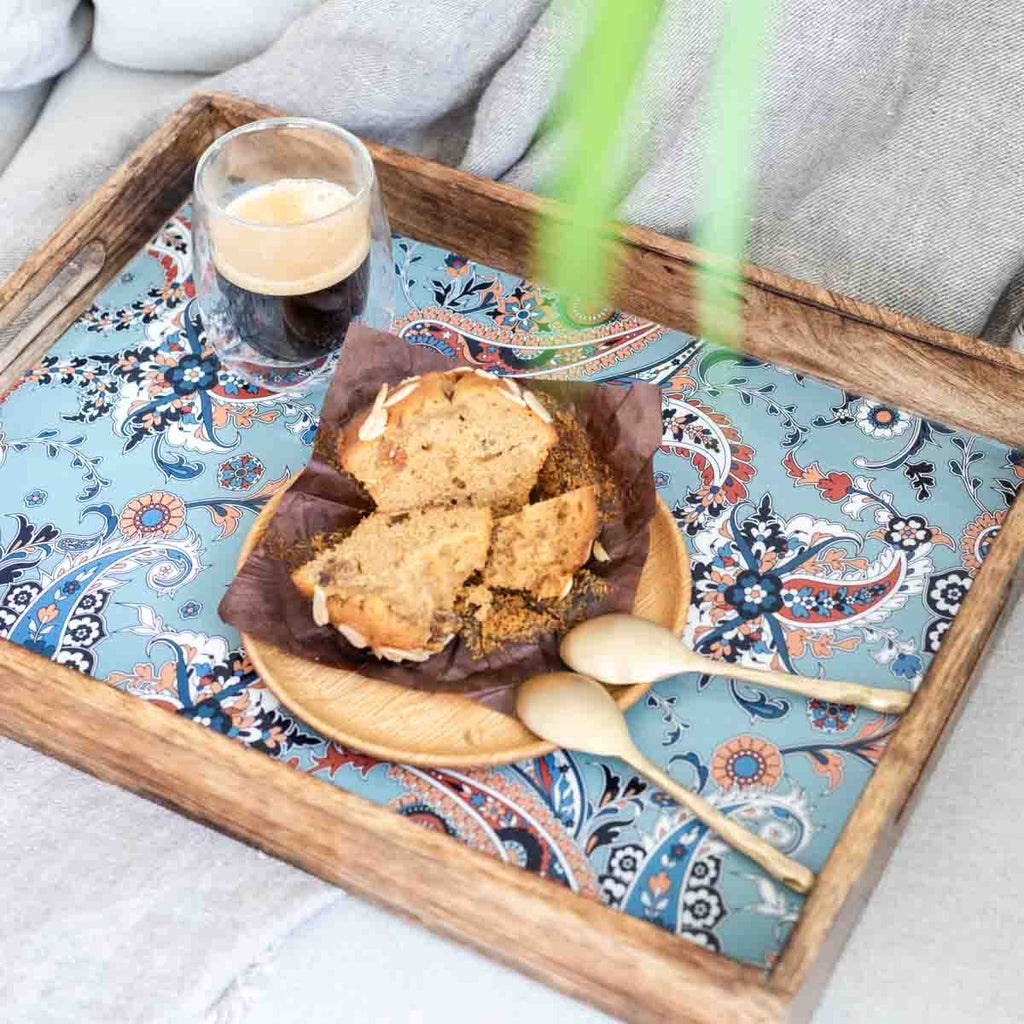 Mango Wood Trays - Blue Paisley