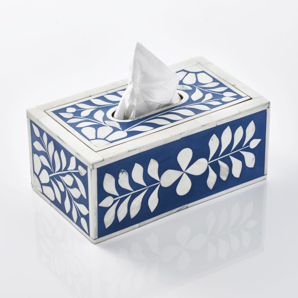 Bone Inlay Tissue Box - Dark Blue