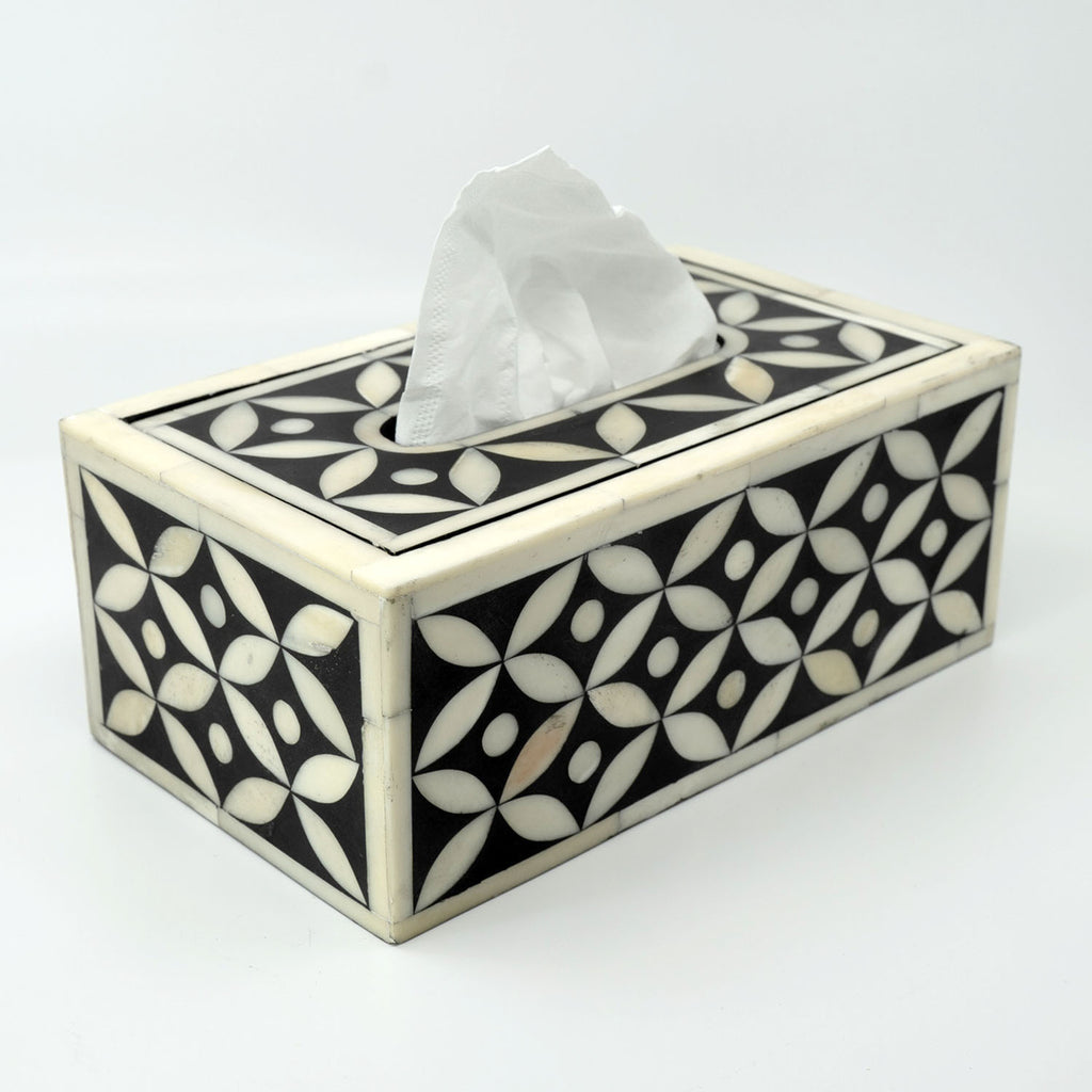 Bone Inlay Tissue Box Geometric - Black