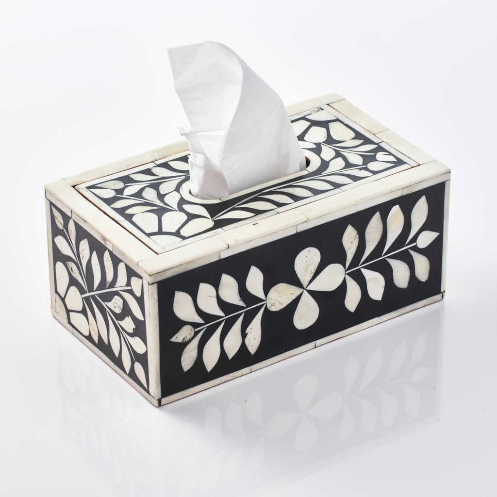 Bone Inlay Tissue Box - Black